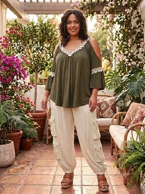 Simply Emma Cold-Shoulder Lace-Trim Top